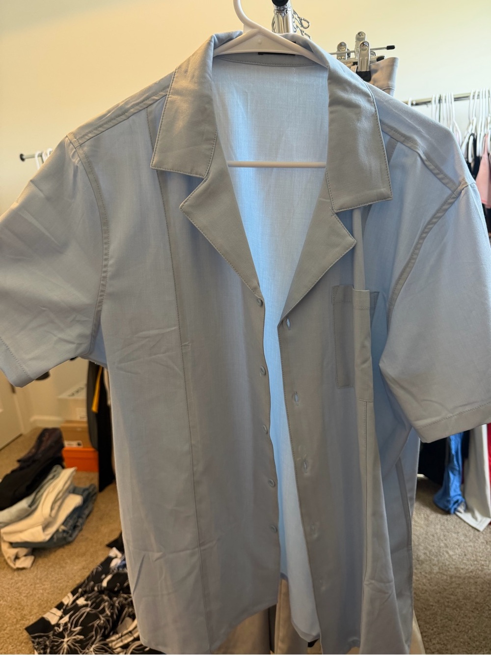 Casual Short-Sleeve Camp Collar Shirt - Light Blue